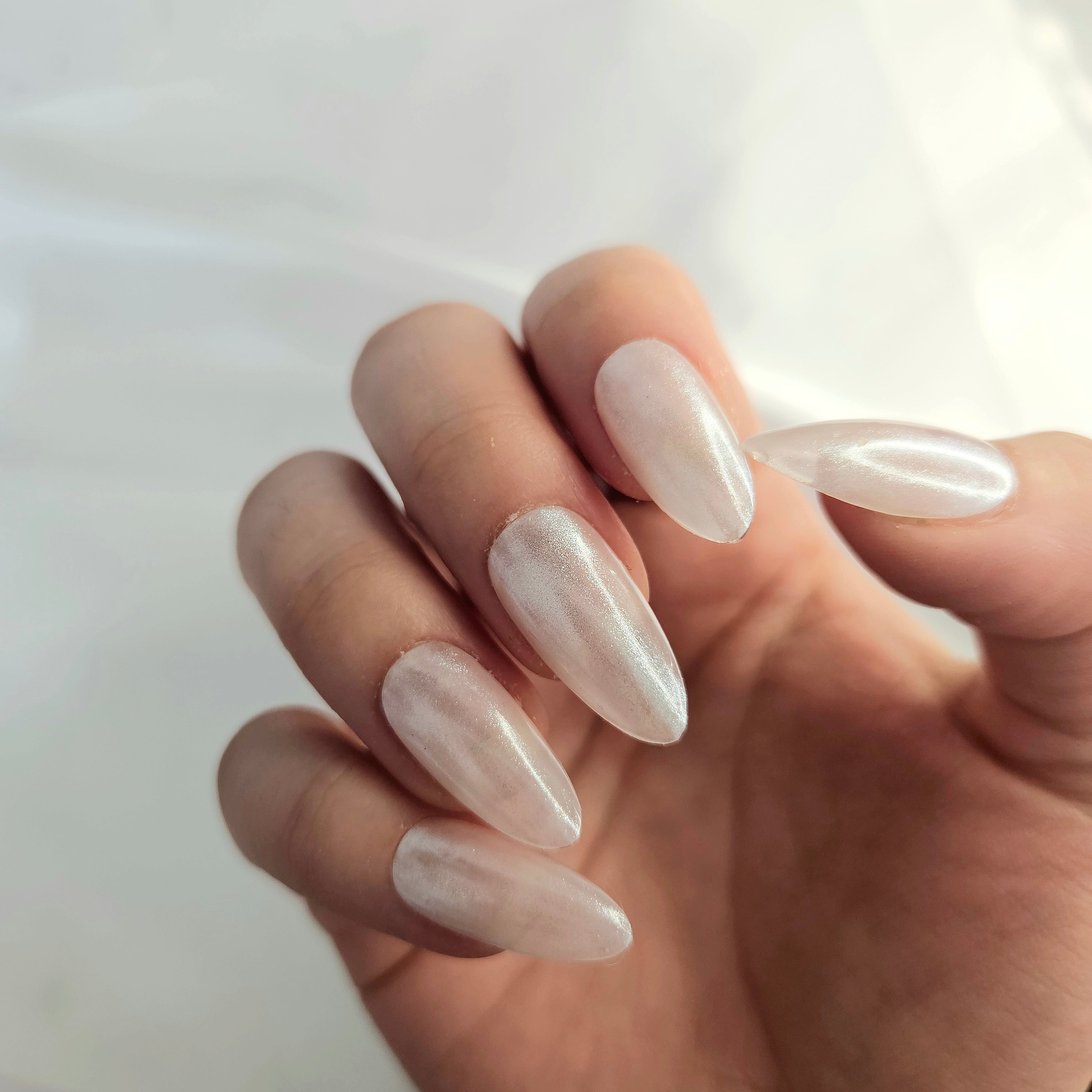 Milky Opal Almond Press-on nails