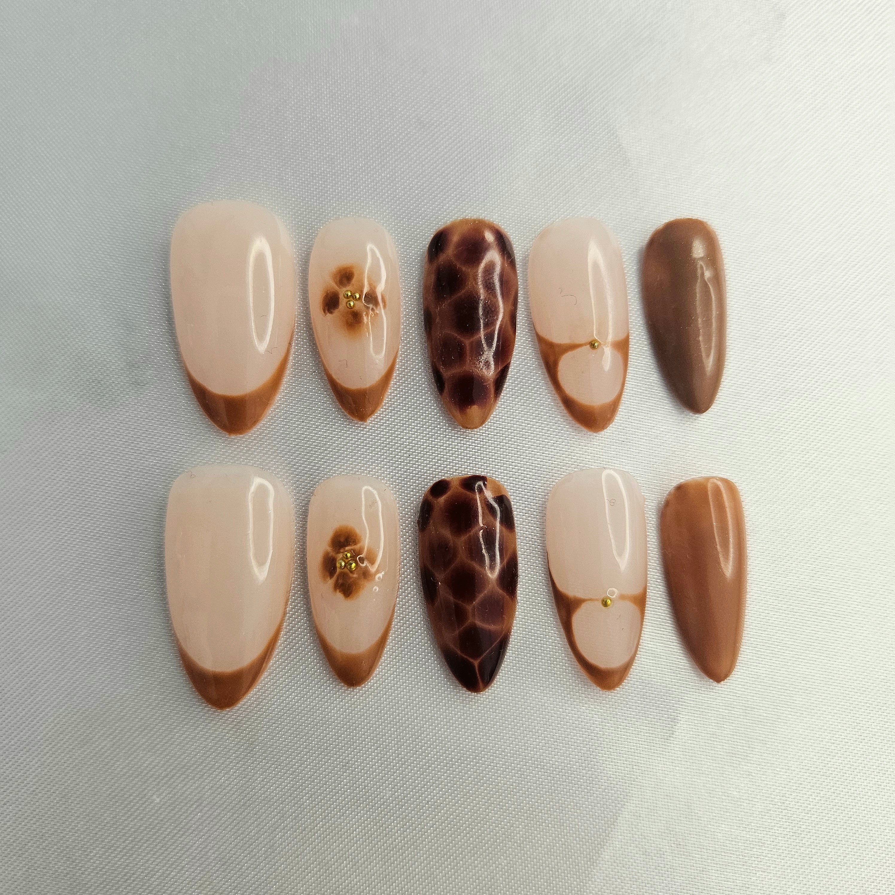 Mocha Tortoiseshell Almond Press-On Nails